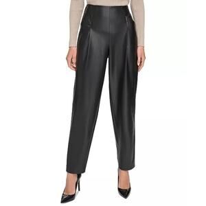 NEW DKNY Women's Large Black Faux Leather High Rise Taper‎ Leg Pants NWOT